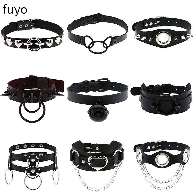 Goth Punk Spike Choker - Punk Bells สีดํา Spike สร้อยคอ Choker