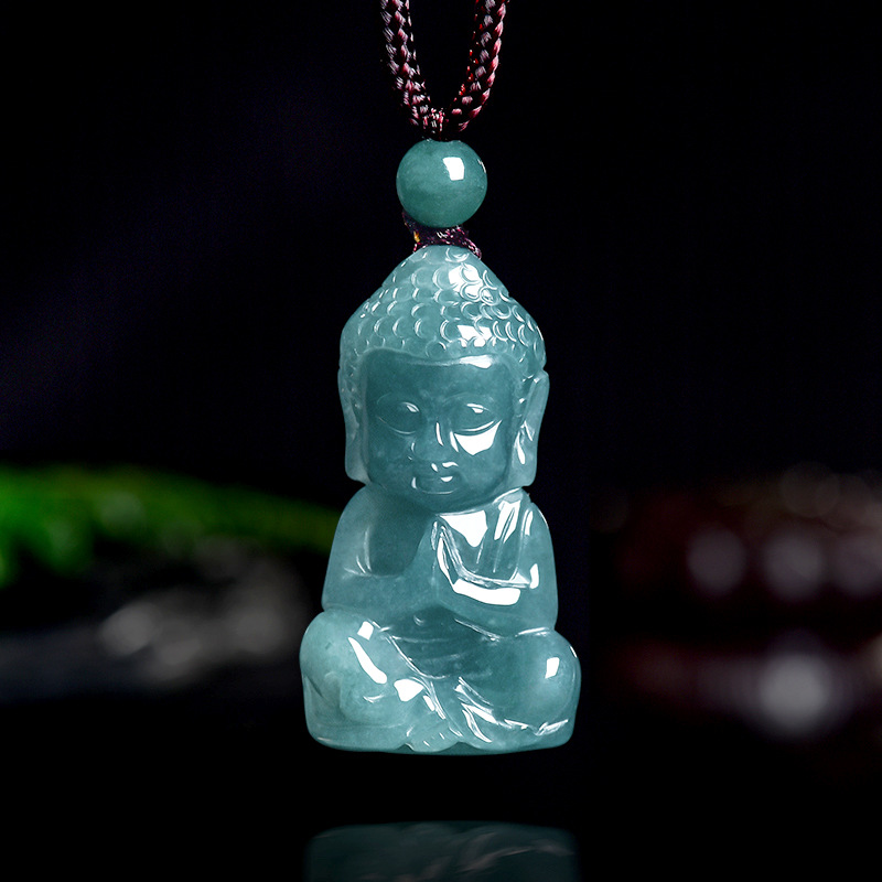 Necklaces - จี้สร้อยคอพระพุทธรูปแกะสลักจากหยกแท้สีน้ำเงินธรรมชาติ ของขวัญเครื่องประดับหยกแท้สำหรับผู้หญิงและผู้ชาย พร้อมใบรับรอง