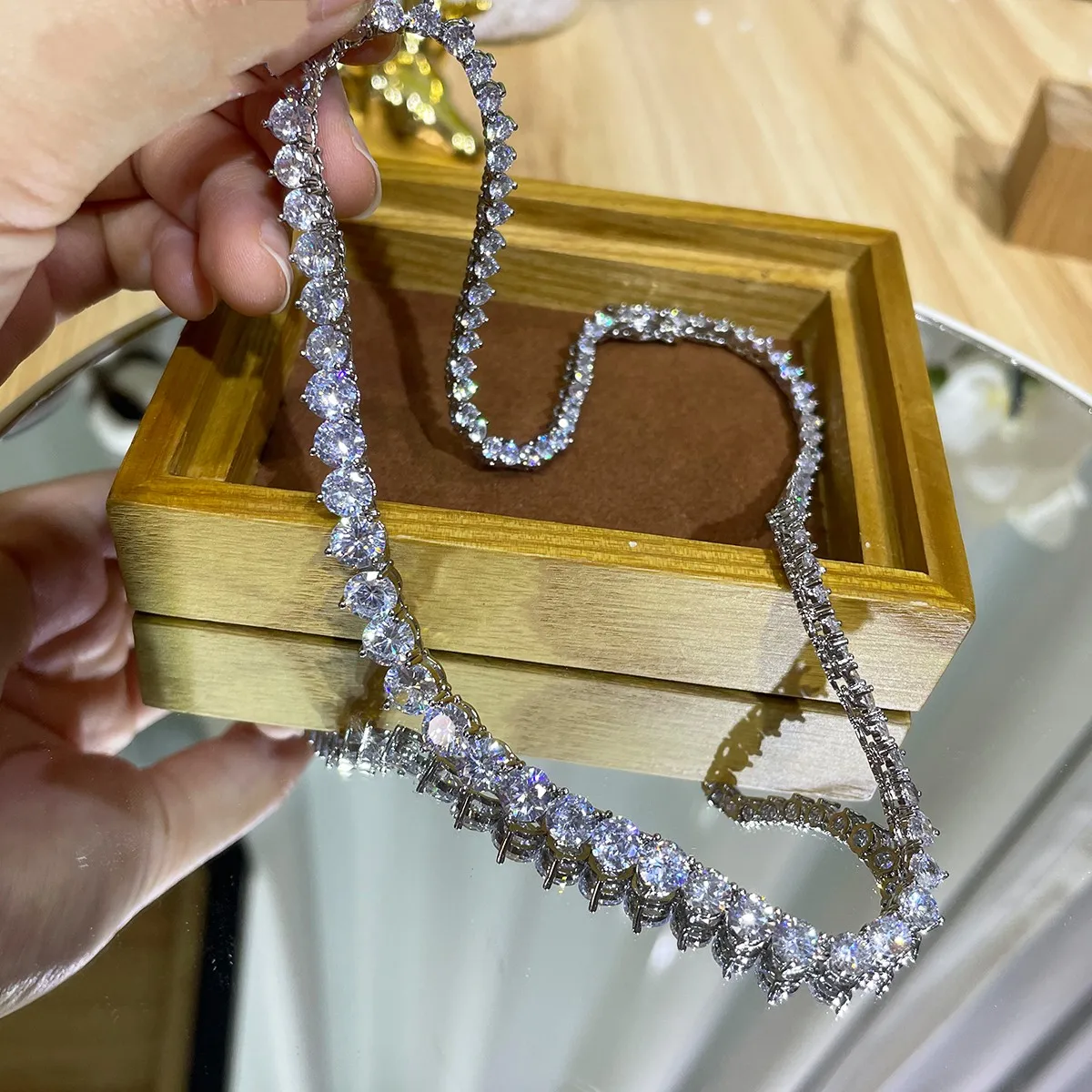 Cross Pendant Necklace Gold - สร้อยคอออกแบบให้หรูหรา7mm สำหรับผู้หญิงสร้อยคอเทนนิสน้ำแข็งประดับเพชร14K เครื่องประดับที่เต็มไปด้วยทองคำขาวเครื่องประดับเจ้าสาว