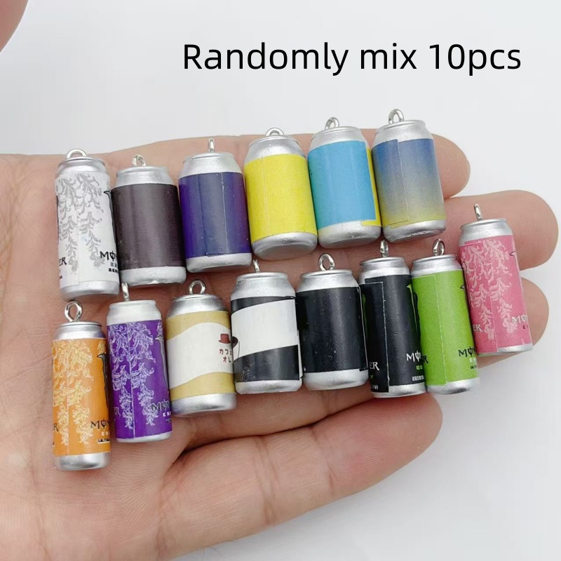 Earrings - 10 ชิ้น จี้เรซินรูปกระป๋องเครื่องดื่มจำลองขนาดเล็ก หลากสีสัน สำหรับทำจี้ขวดเครื่องดื่มจำลอง DIY