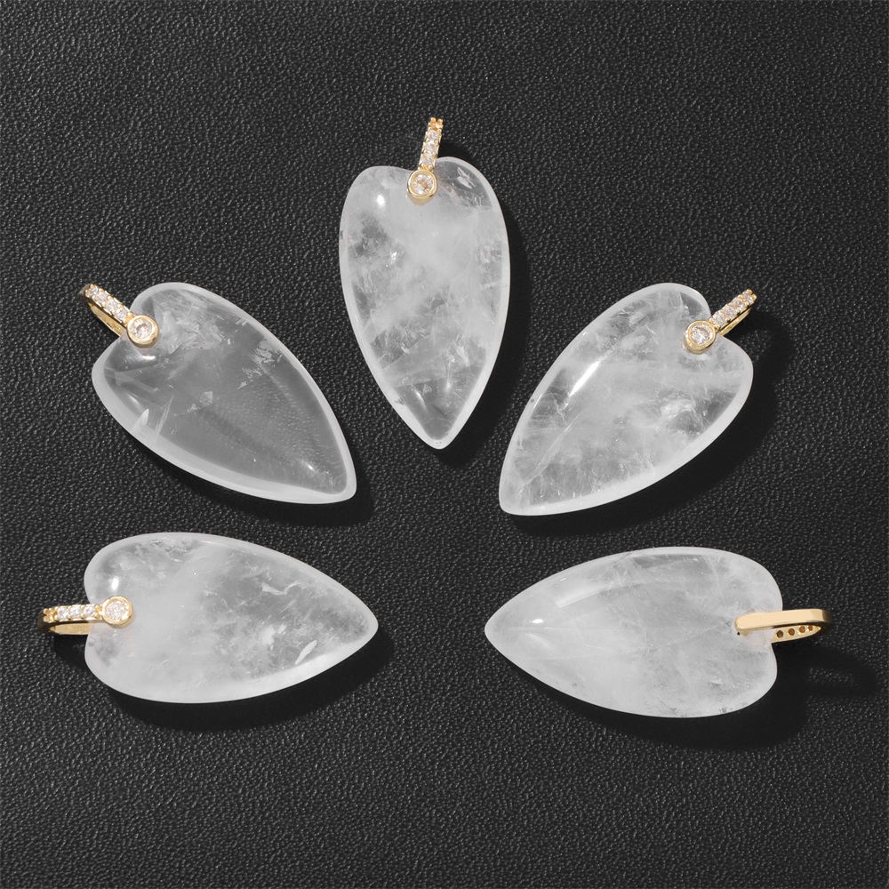 Crystal Pendant Necklace Natural Stone - จี้หินธรรมชาติรูปหัวใจ 2 ชิ้น, คริสตัลบำบัดสำหรับทำสร้อยคอ สร้อยข้อมือ DIY,