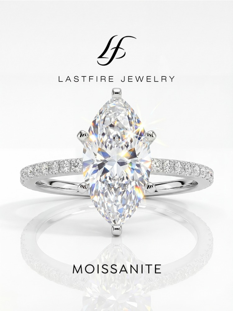 Moissanite Engagement Ring 1 Carat - แหวนมาร์ควิสเพชรโมอิสซาไนต์แท้ 2 กะรัตสำหรับผู้หญิง 925 เงินสเตอร์ลิง งานฉลองครบรอบ