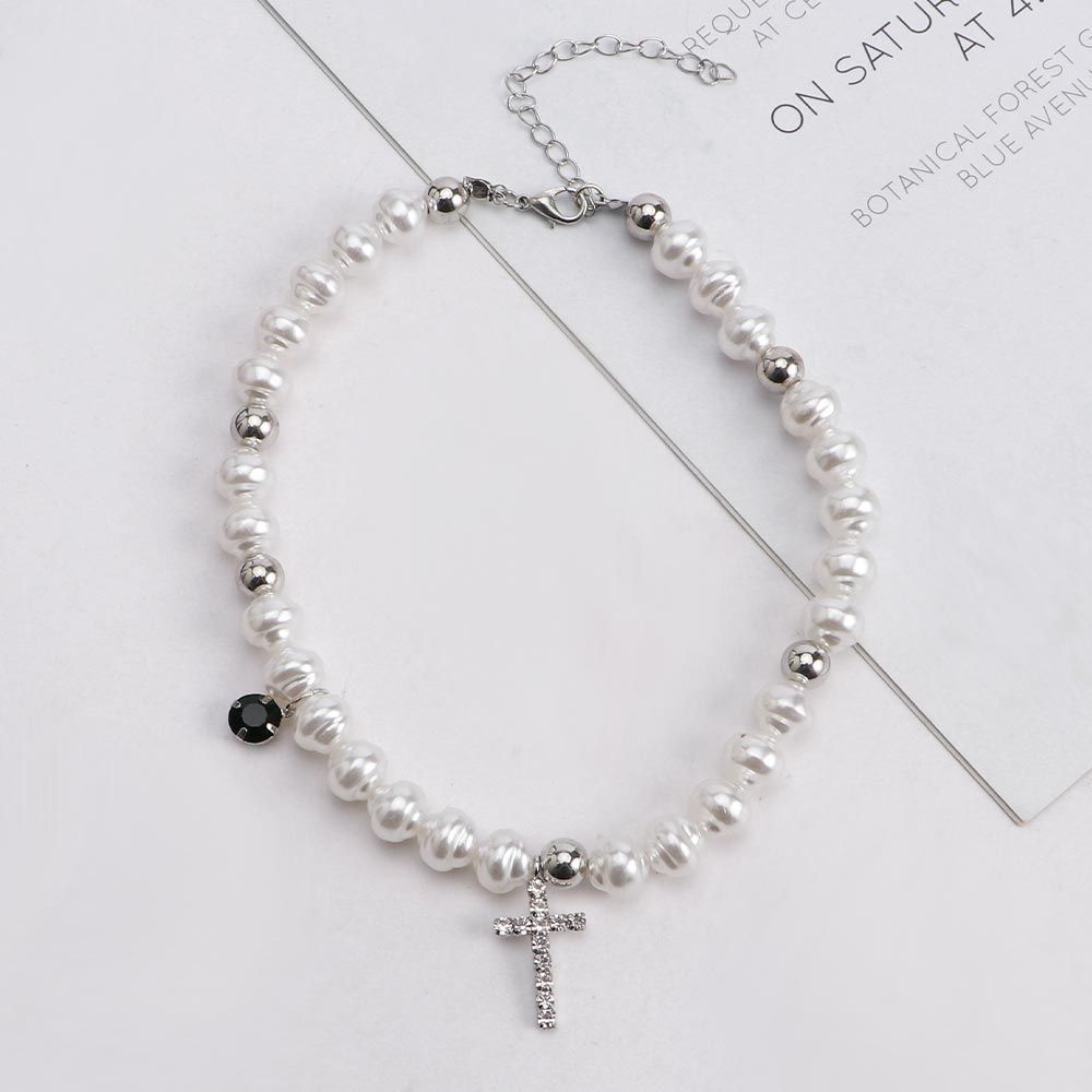 Pearl Choker Necklace Vintage - จี้คริสตัลวินเทจประดับคอแฟชั่นสร้อยคอไข่มุกจำลองสไตล์เกาหลีสร้อยคอโช้คเกอร์ไหปลาร้าผู้หญิง