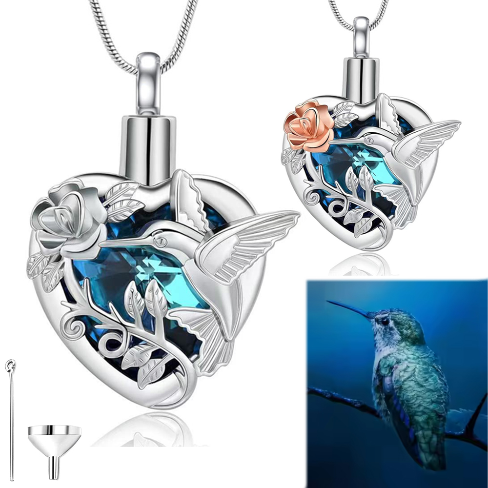 Heart Locket Necklace Photo - Hummingbird Heart Urn Locket สร้อยคอสําหรับขี้เถ้าและ Urn
