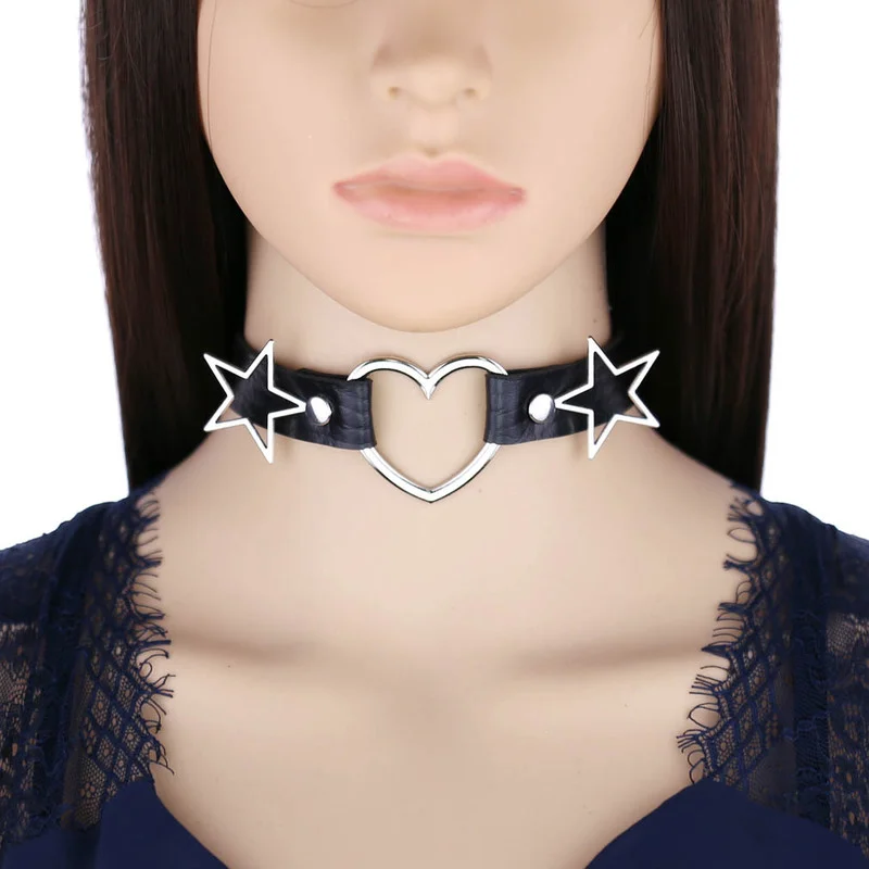 Goth Punk Spike Choker - Decopunk Punk PU หนังหัวใจดาว SPIKE Rivet