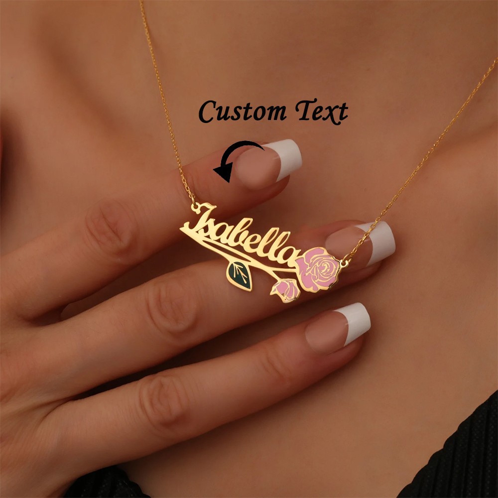 Custom Name Necklace Stainless Steel - สร้อยคอชื่อดอกไม้ประจำวันเกิดหลากสีสันแบบกำหนดเองสำหรับผู้หญิง จี้สีทองสแตนเลสสตีล ของขวัญวันแม่