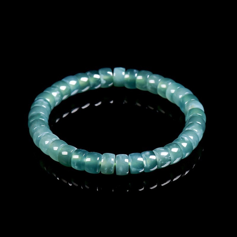 Bracelets - หยกแท้เกรดเอ สีน้ำเงินแบบโบราณ ทรงกระบอก สร้อยข้อมือลูกปัดน้ำแข็งสำหรับผู้หญิง เครื่องประดับหยกคุณภาพสูง