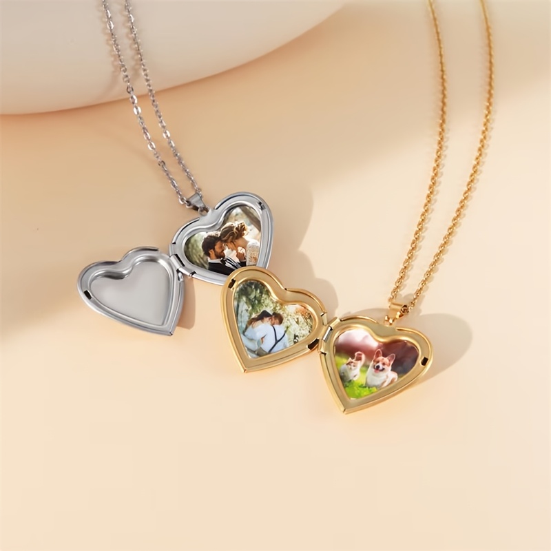 Heart Locket Necklace Photo - จี้สร้อยคอรูปหัวใจแบบกำหนดเองได้ 1/2 รูปภาพ สร้อยคอแบบ DIY สำหรับผู้ชายและผู้หญิง