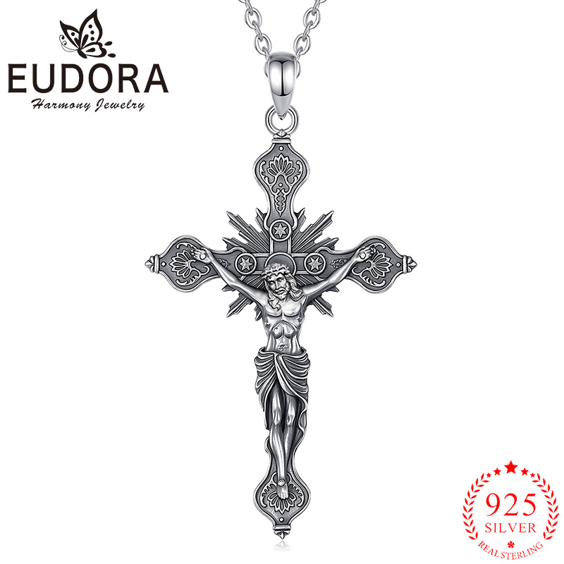 925 Sterling Silver Chain Necklace Men - สร้อยคอไม้กางเขนยูโดราแบบใหม่ เงินแท้ 925 เครื่องรางคริสเตียน จี้พระเยซู เครื่องประดับจิตวิญญาณ
