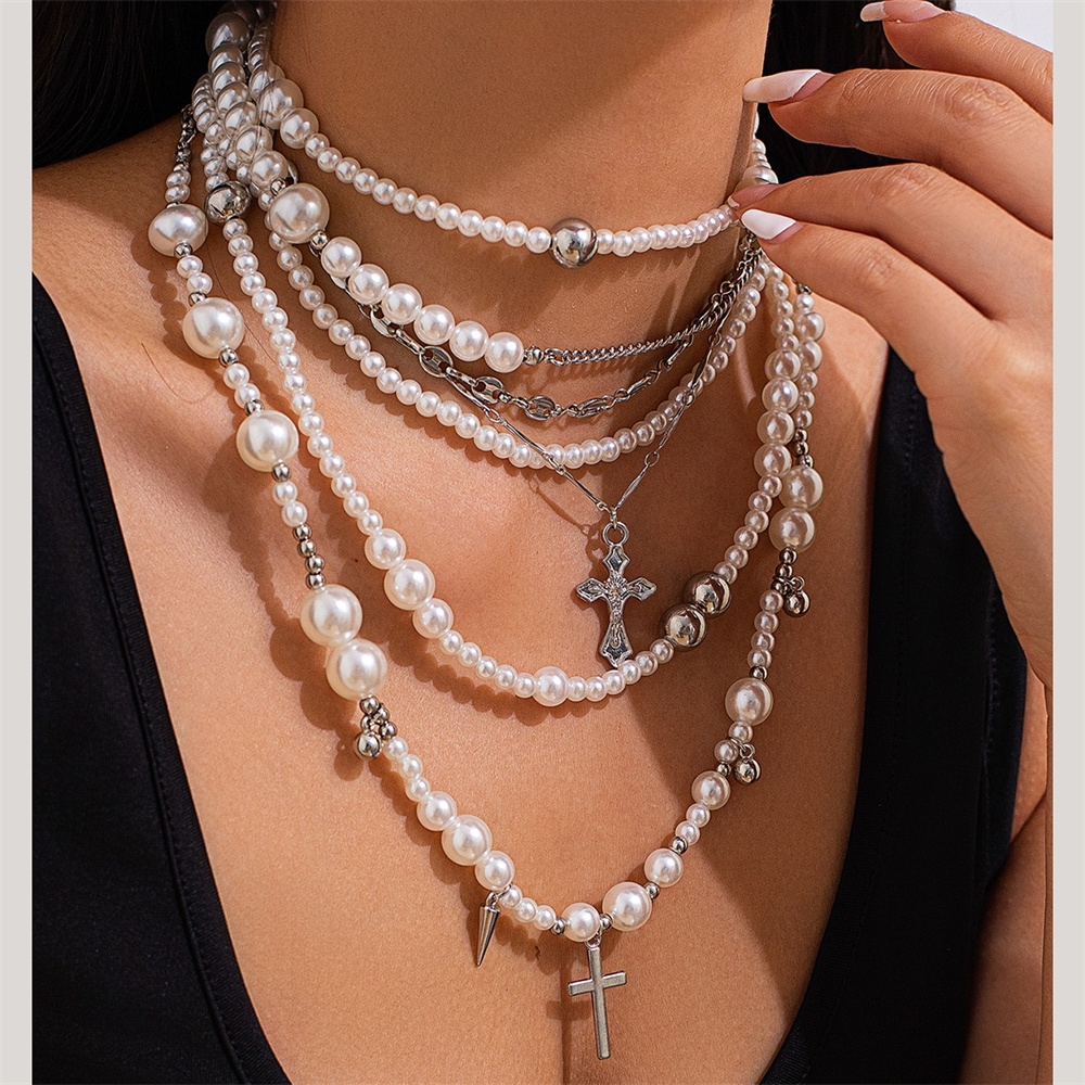 Layered Pendant Necklace Aesthetic - Multi-Layerเลียนแบบไข่มุกลูกปัดสร้อยคอผู้หญิงแฟชั่นสร้อยคอจี้ความงามVINTAGEเครื่องประดับของขวัญ