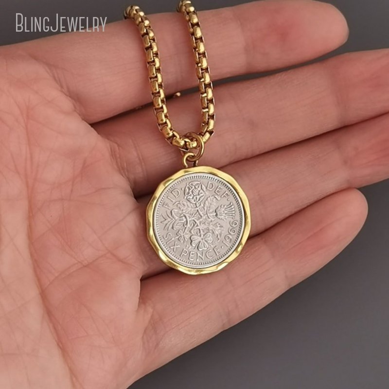 Cross Pendant Necklace Gold - 10pcs กันน้ําสแตนเลสสตีลกล่องเครื่องประดับ Lucky หก Pence U.K