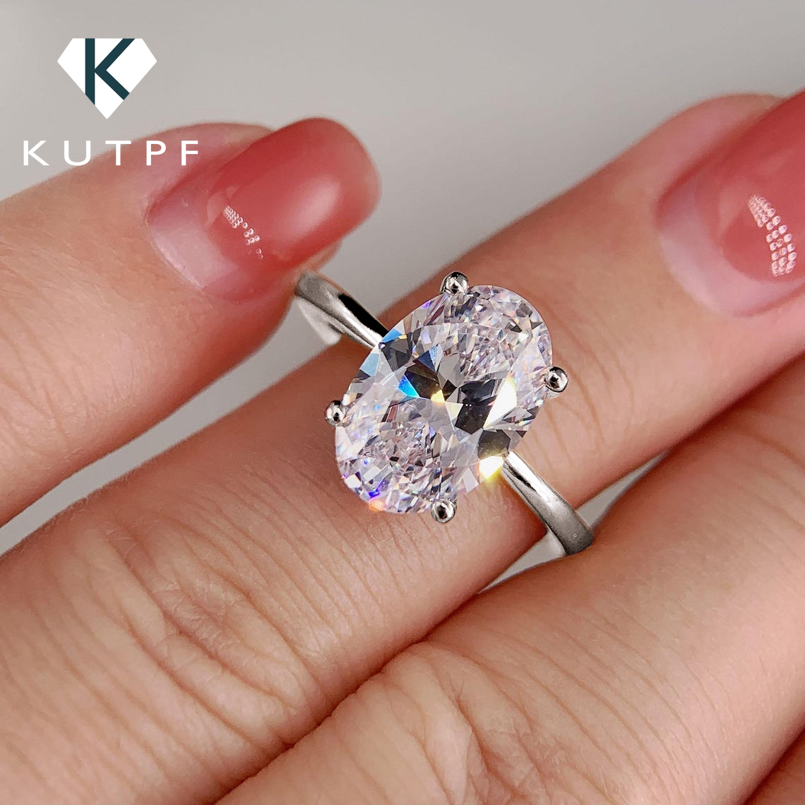 Moissanite Engagement Ring 1 Carat - แหวนหมั้นเพชรโมอิสซาไนต์ทรงรี 1/2/3 กะรัต สำหรับผู้หญิง แหวนแต่งงานเพชรแล็บแบบโซลิแทร์เงินแท้ 925