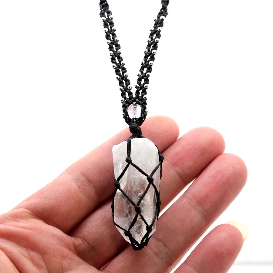 Crystal Pendant Necklace Natural Stone - คริสตัลควอตซ์ Macrame ถักหินสร้อยคอจี้ผู้หญิงธรรมชาติไม่สม่ําเสมอ Rock คริสตัล Handmade