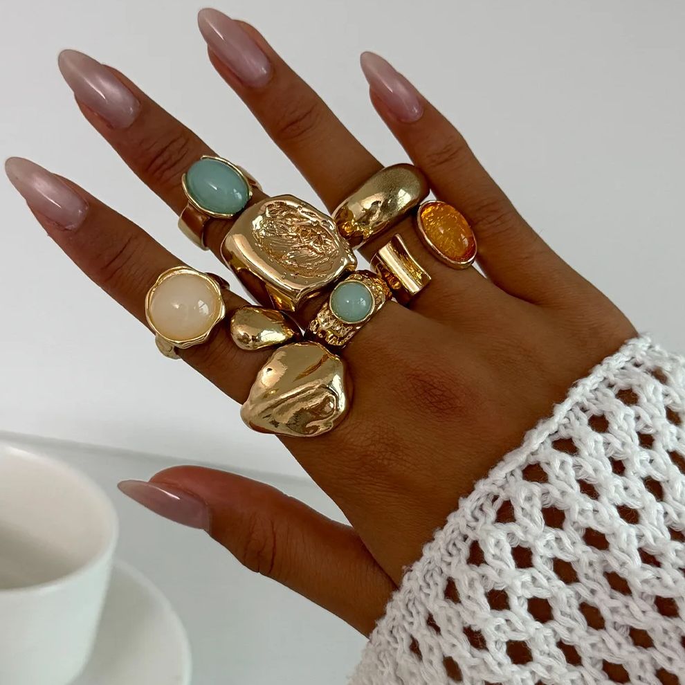 Vintage Punk Knuckle Rings Set - DIEZI 7 ชิ้น/เซ็ต Vintage Multicolor อะคริลิคแหวนผู้หญิงผู้ชาย