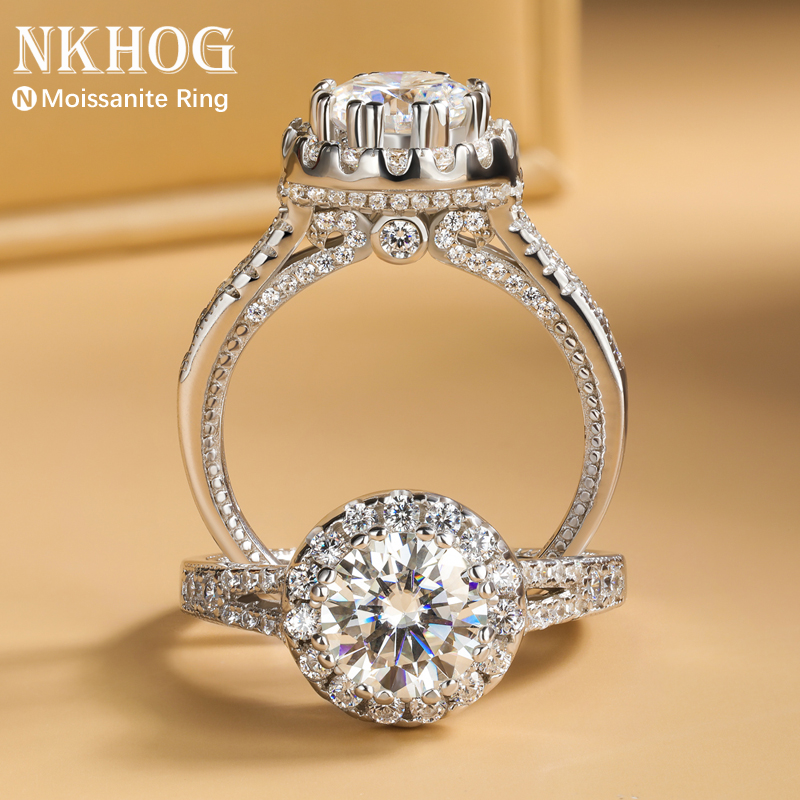 Moissanite Engagement Ring 1 Carat - แหวนมอยส์ซาไนต์แท้ 2 กะรัต เงินแท้ 925 ทรงกลมเจียระไนอย่างดี