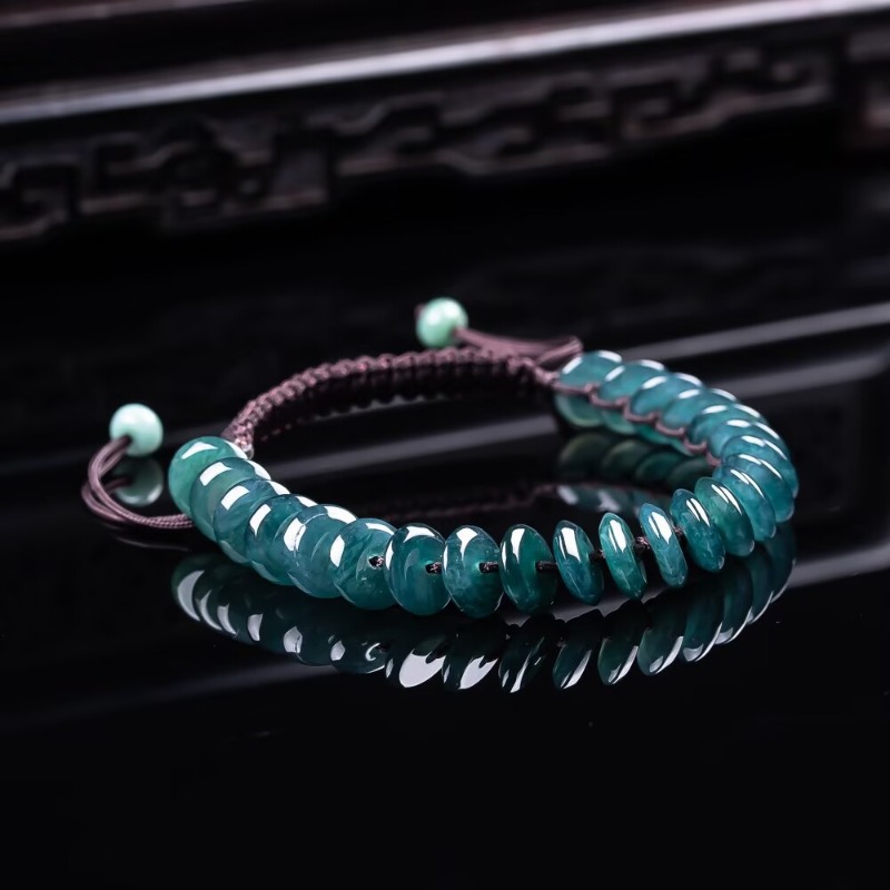 Bracelets - สร้อยข้อมือลูกปัดอะบาคัสสีน้ำเงินมรกตแท้ธรรมชาติ สร้อยคอหยกพม่า เครื่องประดับเสน่ห์ดีไซเนอร์สุดหรูสำหรับผู้หญิง พร้อมใบรับรอง