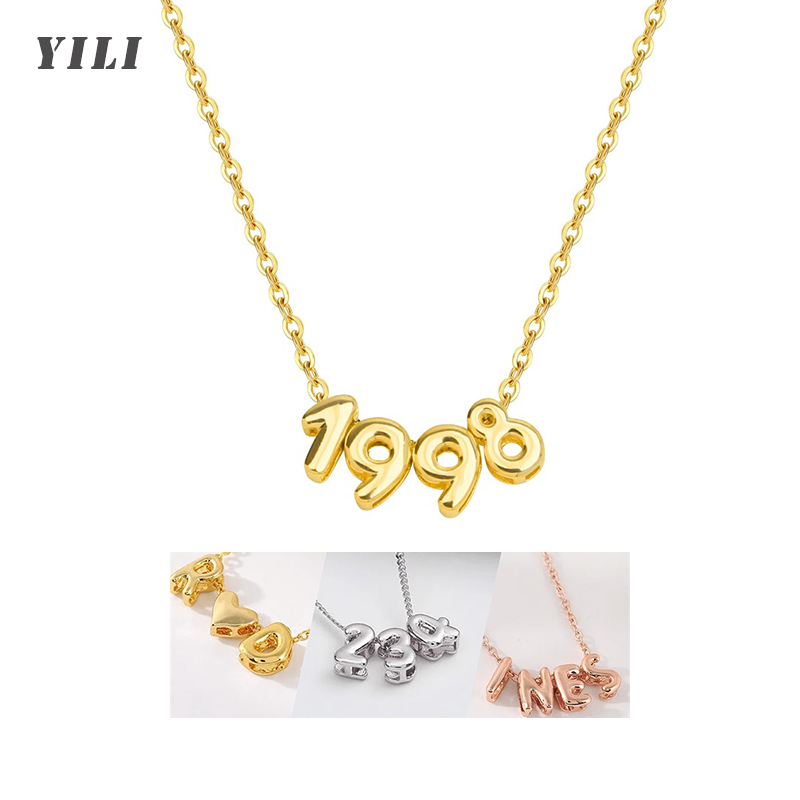 Initial Letter Necklace 18K Gold - สร้อยคอตัวอักษร 3 มิติแบบฟองสบู่สั่งทำได้ สร้อยคอชื่อสั่งทำ A-Z ชุบทอง