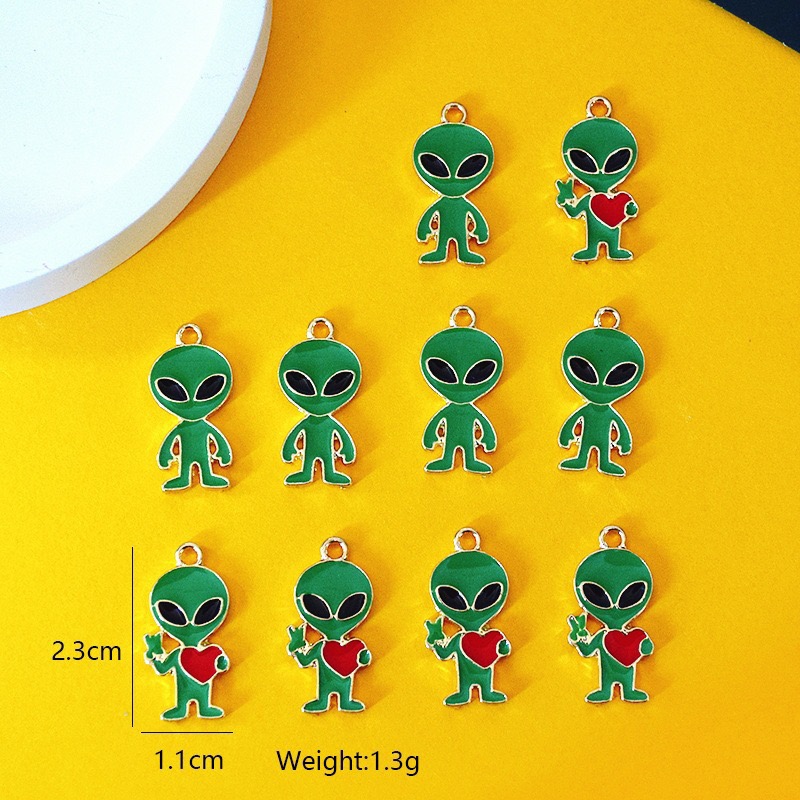 Earrings - จี้โลหะผสมรูปเอเลี่ยนแบบเรียบง่าย 10 ชิ้น, เครื่องประดับ DIY สำหรับทำต่างหู,