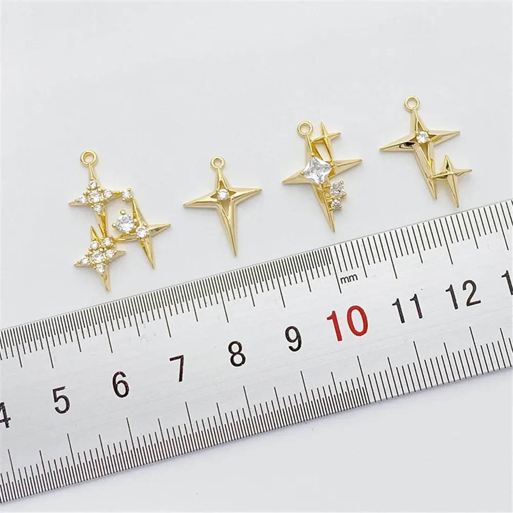 Cross Pendant Necklace Gold - จี้รูปดาวกางเขนประดับเพชรซิคอนเคลือบทอง 14K สำหรับทำสร้อยข้อมือ สร้อยคอ ต่างหู รุ่น