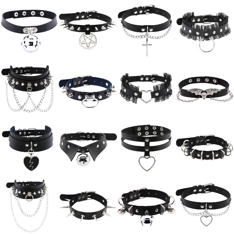 Goth Punk Spike Choker - อินเทรนด์ Punk Spike Rivet หนังผู้หญิง Choker
