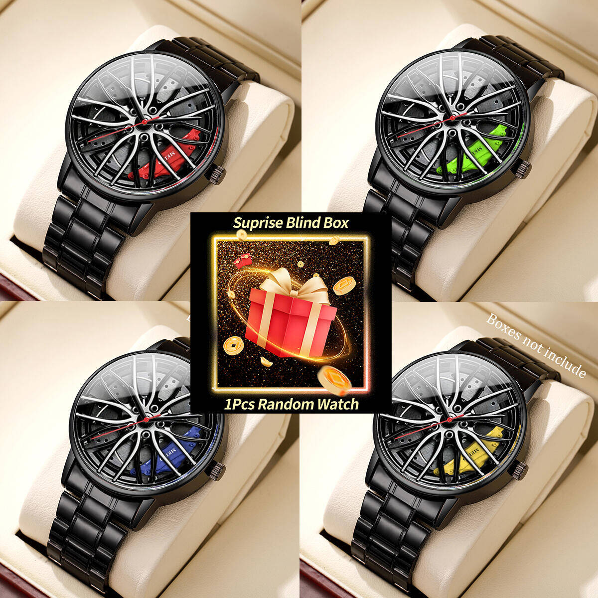 Watch Accessories - 1PC ความประหลาดใจนาฬิกาลึกลับ Blind Box-แฟชั่นผู้ชายกีฬานาฬิกา 3d ล้อรถสแตนเลสสตีลนาฬิกาข้อมือ