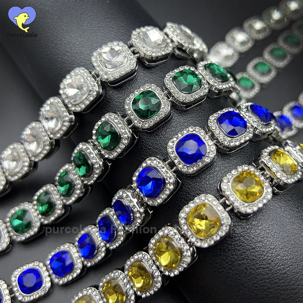 Cuban Link Chain 12Mm - Brilliant Multi สี Iced Out สร้อยข้อมือสําหรับผู้ชายผู้หญิง