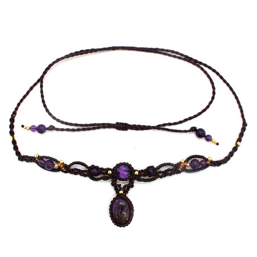 Crystal Pendant Necklace Natural Stone - คริสตัลถัก Macrame หินสร้อยคอจี้ผู้หญิงธรรมชาติ Amethyst ควอตซ์ Handmade