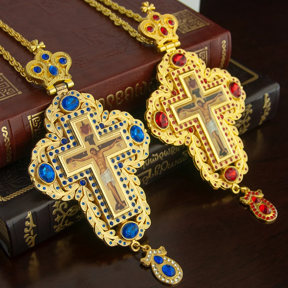 Cross Pendant Necklace Gold - จี้กางเขนพระสังฆราชออร์โธดอกซ์ HTISOK ทำจากโลหะผสมสังกะสีชุบทอง สำหรับพิธีตั้งศีลนักบวช ของขวัญสำหรับนักบวชในโบสถ์