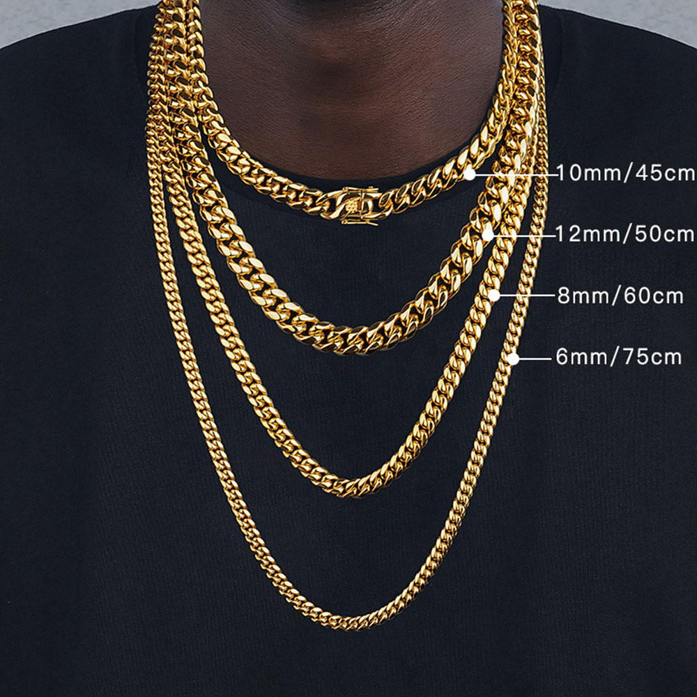 Cuban Link Chain 12Mm - 6 มม./8 มม./10 มม./12 มม.Hip-Hop สูงทองสี