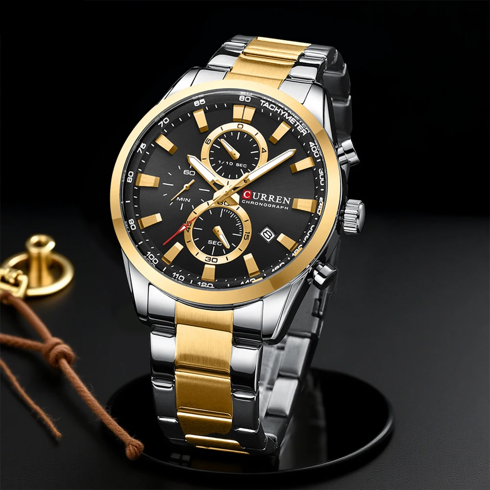 Watch Accessories - CURREN ลำลองควอตซ์โครโนสปอร์ตนาฬิกาแบรนด์สำหรับผู้ชายสร้อยข้อมือสแตนเลสมัลติฟังก์ชั่นหน้าปัด 2023 นาฬิกาข้อมือวันที่