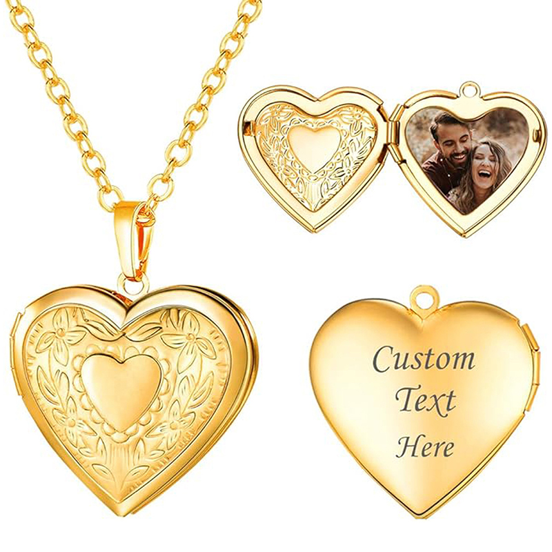 Heart Locket Necklace Photo - สร้อยคอจี้รูปหัวใจแบบสั่งทำพิเศษ พร้อมสลักชื่อและรูปภาพ สร้อยคอจี้รูปหัวใจสแตนเลสสตีล งานจิวเวลรี่