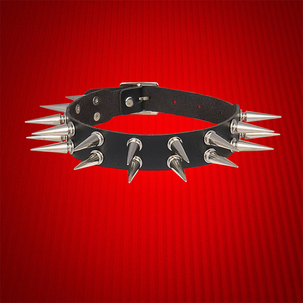 Goth Punk Spike Choker - สร้อยคอหนัง PU สีดำแบบหนามแหลม สำหรับผู้หญิงและผู้ชาย สไตล์โกธิค พังก์