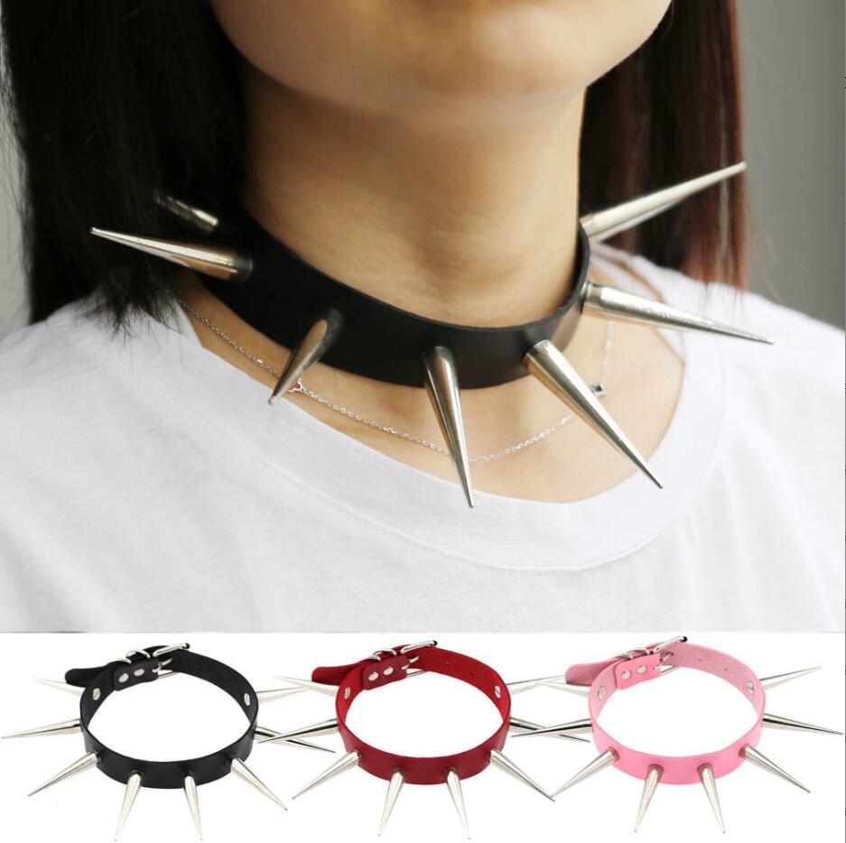 Goth Punk Spike Choker - Emo Spike Choker Punk Collar หญิงผู้หญิงผู้ชายหนังสีดํา