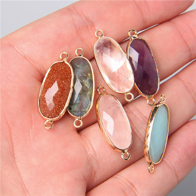 Crystal Pendant Necklace Natural Stone - 2pcs 10X26mm ธรรมชาติ Double LOOP คริสตัลหิน