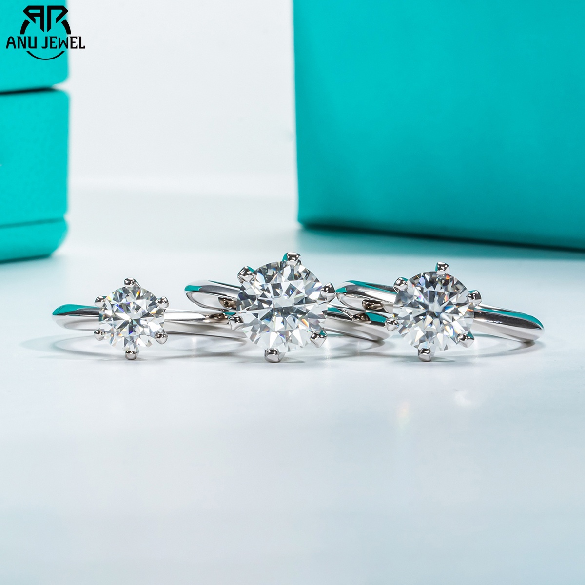 Moissanite Engagement Ring 1 Carat - แหวนหมั้น AnuJewel 1ct 2ct 3ct 5ct