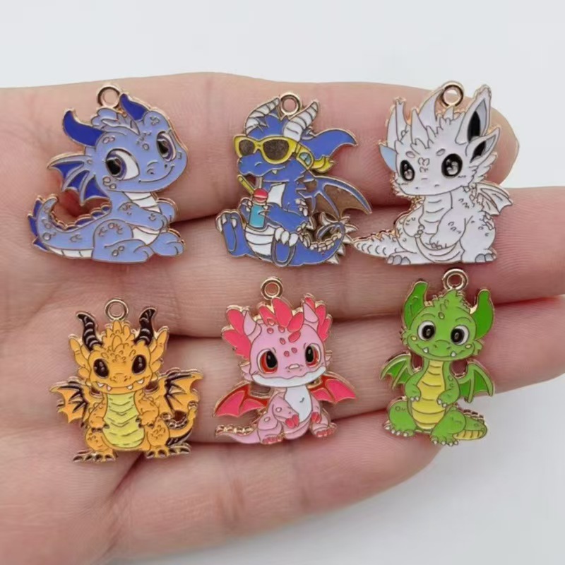 Earrings - จี้ห้อยรูปมังกรน้อยแบบ DIY ลายการ์ตูนเคลือบน้ำมัน 10 ชิ้น สำหรับทำเครื่องประดับ