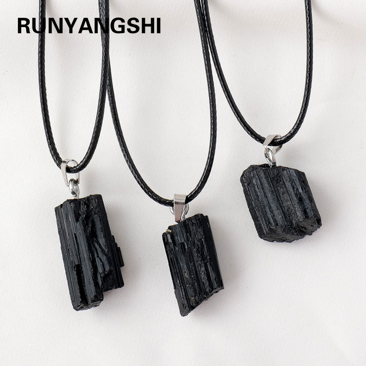Crystal Pendant Necklace Natural Stone - 1PC คริสตัลธรรมชาติทัวร์มาลีนสีดําดิบหินอัญมณีจี้สร้อยคอควอตซ์เครื่องประดับสําหรับของขวัญ Man