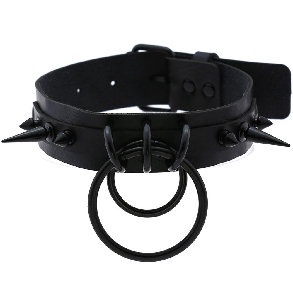 Goth Punk Spike Choker - สีดำ Spiked Choker Goth คอหนังสร้อยคอผู้หญิงผู้ชาย Studded