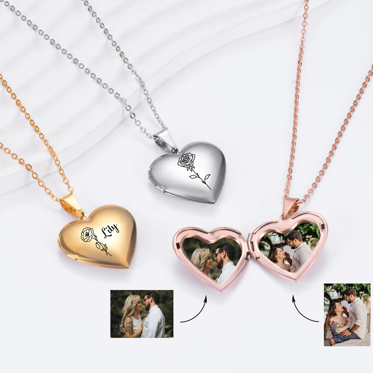 Heart Locket Necklace Photo - CUSTOM ส่วนบุคคล Heart Birth ดอกไม้ Locket