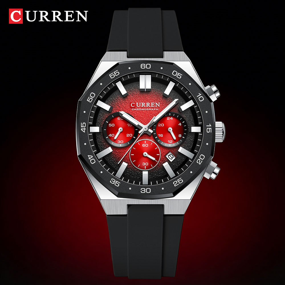 Watch Accessories - นาฬิกาข้อมือแฟชั่นลำลองสำหรับผู้ชาย สายซิลิโคน ระบบโครโนกราฟ แสดงวันที่อัตโนมัติ ควอตซ์ รุ่น