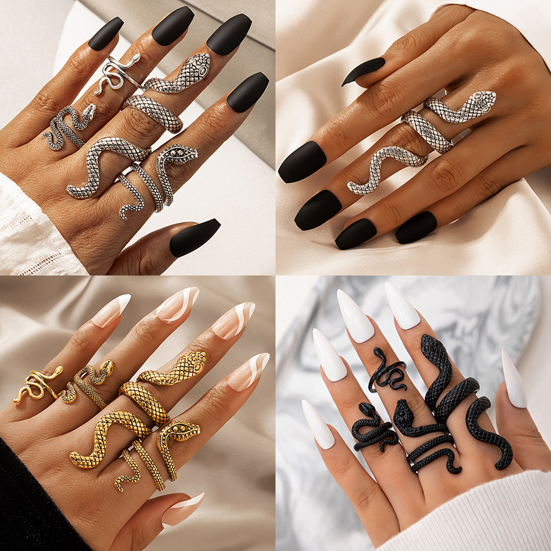 Vintage Punk Knuckle Rings Set - ชุดแหวนข้อนิ้วรูปงูพังค์สำหรับผู้ชายวินเทจเรขาคณิตแหวนใส่นิ้วเสน่ห์เครื่องประดับย้อนยุคสำหรับผู้ชาย