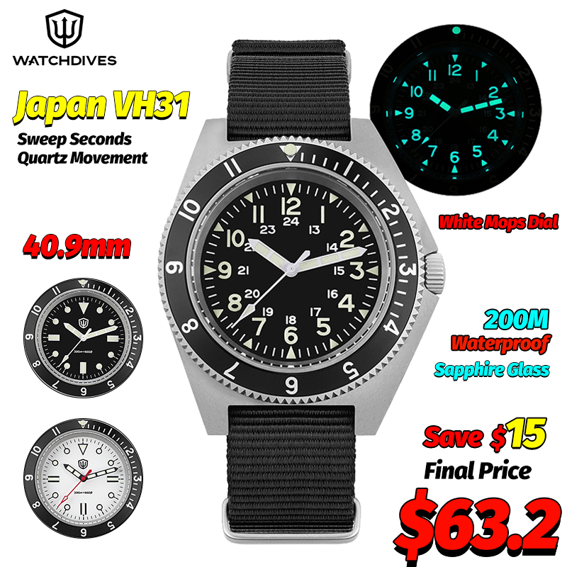 Watch Accessories - นาฬิกาควอตซ์ Watchdives รุ่น WD1972 นาฬิกาผู้ชายหน้าปัดแซฟไฟร์ เรืองแสง