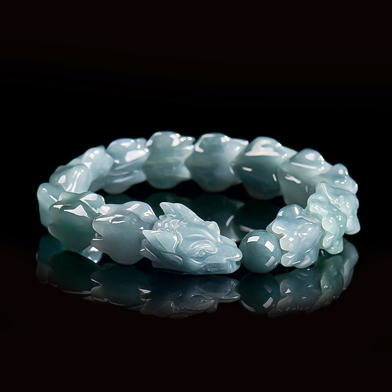 Bracelets - กำไลหยกพม่าสีน้ำเงินแกะสลักลายมังกร กำไลหินมงคล เครื่องประดับแท้ หยกพม่าธรรมชาติ ของขวัญสำหรับผู้หญิง