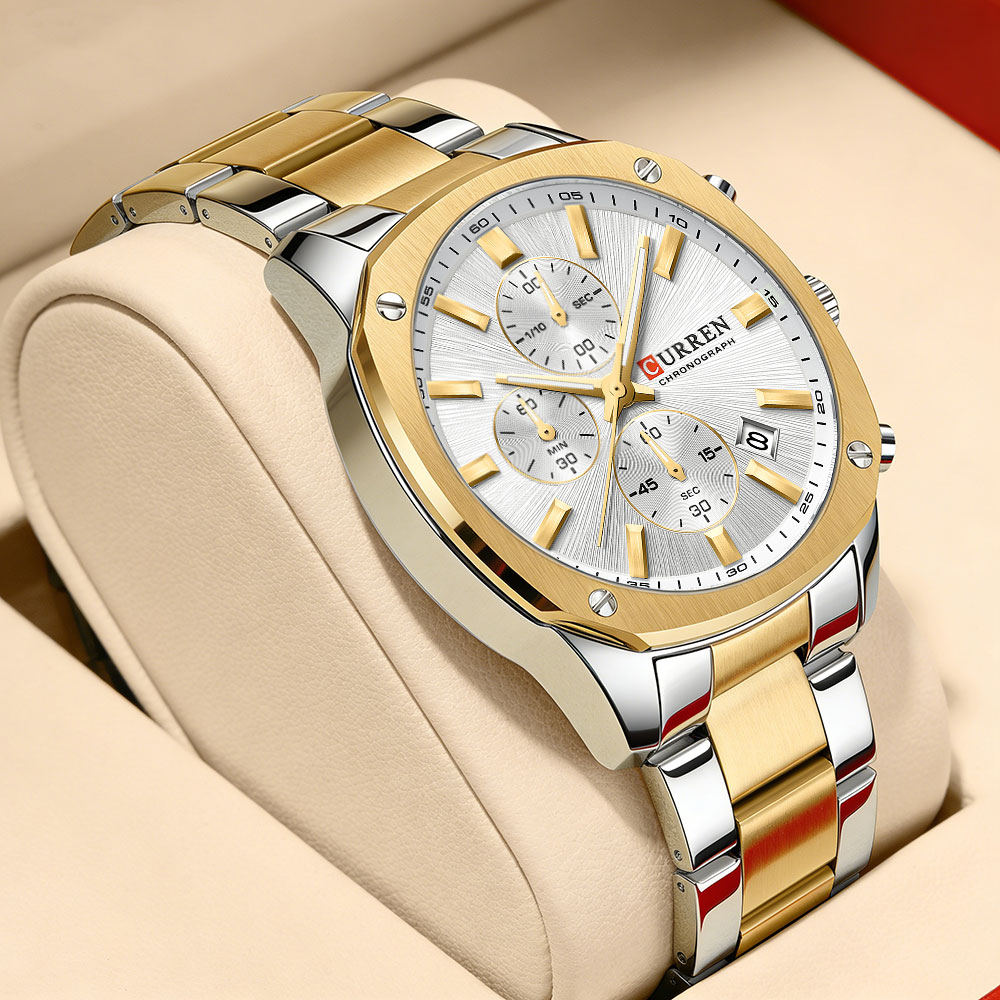 Watch Accessories - CURREN นาฬิกาสปอร์ตสำหรับผู้ชายสมัยใหม่ขนาด 42 มม. - สายสแตนเลสโครโนกราฟและวันที่,