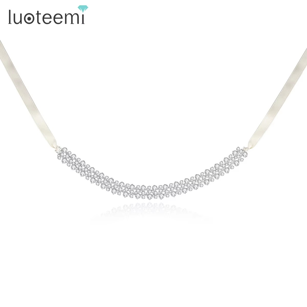 Layered Pendant Necklace Aesthetic - LUOTEEMI สามชั้นCubic Zirconia Chokerสําหรับผู้หญิงความงามงานแต่งงานเจ้าสาวGorgeous Chokerกํามะหยี่สายคล้องคอElegantเครื่องประดับ