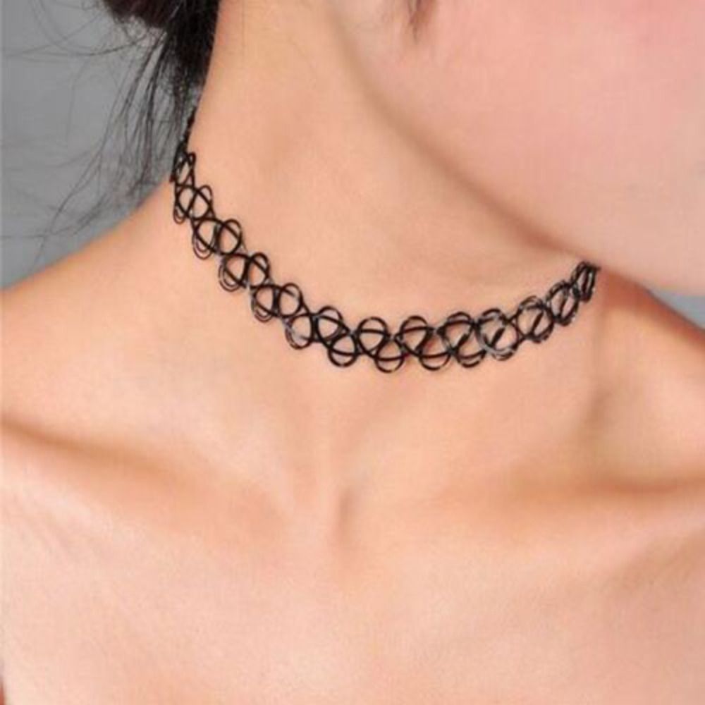 Pearl Choker Necklace Vintage - สร้อยโชคเกอร์ลาย kalung benang ปลาถักหลากสีสร้อยคอยืดสีดำย้อนยุค90s วินเทจเครื่องประดับโกธิคยืดหยุ่น