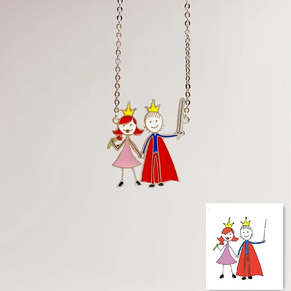 Custom Name Necklace Stainless Steel - สร้อยคอจี้เคลือบสีแบบกำหนดเอง ของที่ระลึกสำหรับเด็ก งานศิลปะจากภาพวาดเด็ก เครื่องประดับสแตนเลส กันน้ำและไม่ซีดจาง ของขวัญ