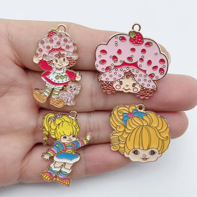 Earrings - 10 ชิ้น จี้โลหะเคลือบลายสตรอว์เบอร์รี่สีรุ้งน่ารักสำหรับเด็กผู้หญิง สำหรับทำต่างหู สร้อยข้อมือ พวงกุญแจ