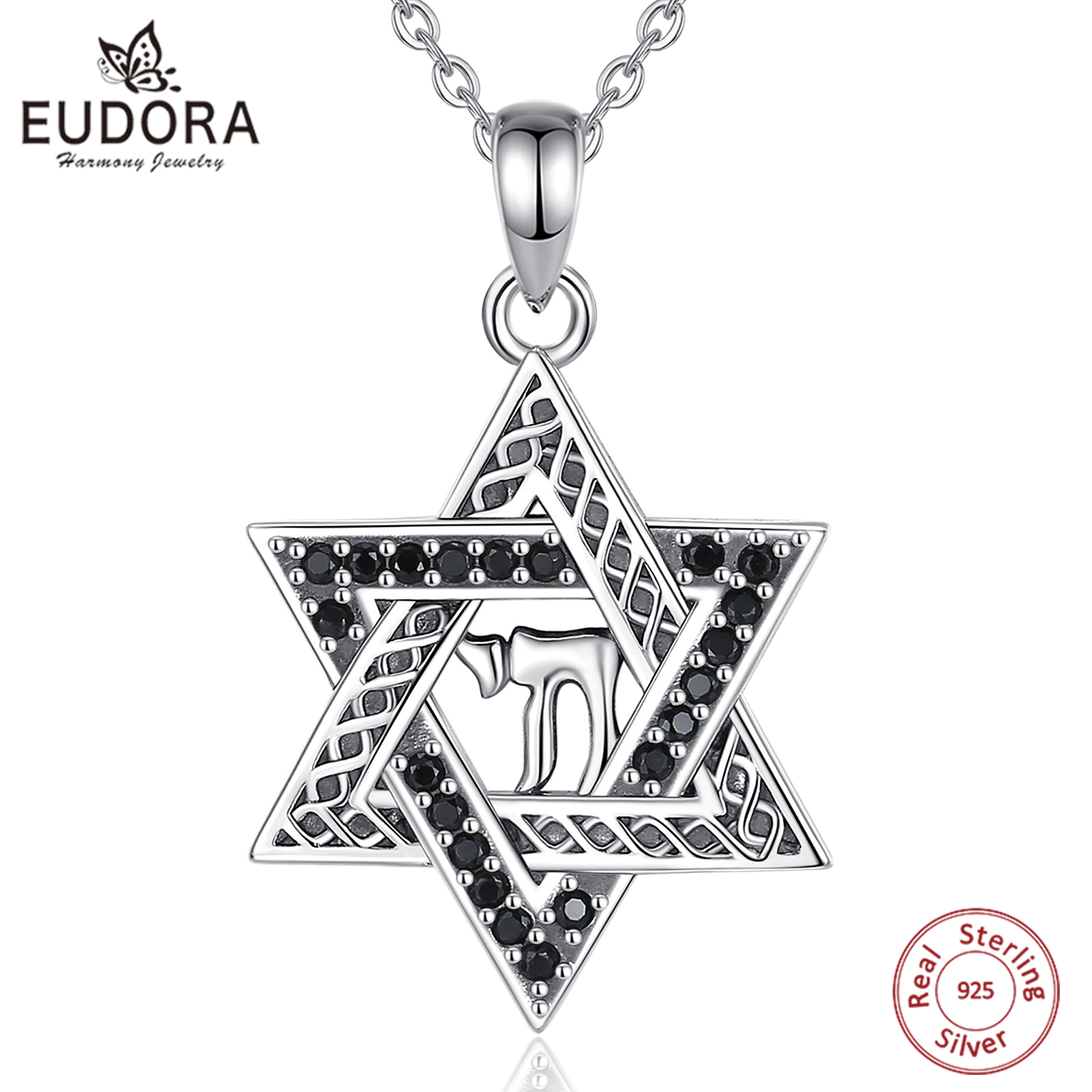 925 Sterling Silver Chain Necklace Men - Eudora 925จี้ดาวสีเงินสเตอร์ลิงของดาวิดสำหรับผู้หญิงผู้ชายสร้อยคอรูปหกเหลี่ยมสไตล์วินเทจเครื่องประดับอัญมณี Yhwh ของขวัญที่ดี