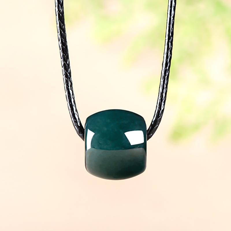 Necklaces - จี้สร้อยคอหยกพม่าแท้สีน้ำเงินเข้ม ลวดลายทางน้ำ พร้อมใบรับรองของแท้